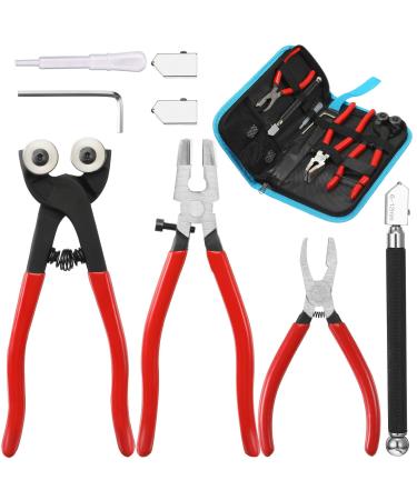 8 Pieces Glass Mosaic Cutter Kits  Including Wheeled Glass Tile Nipper  Glass Running Plier  Breaking Plier  Hex Wrench and Pencil Style Oil Feed Glass Cutting Tool  2 Blades and Oil Dispenser