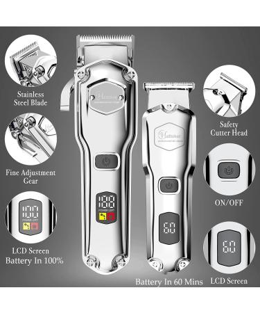 Hatteker Hair Clipper & Trimmer Set - Professional Cordless Barber Kit for Men, Waterproof, USB Rechargeable - Silver - Buy Online on SooperMarket.com