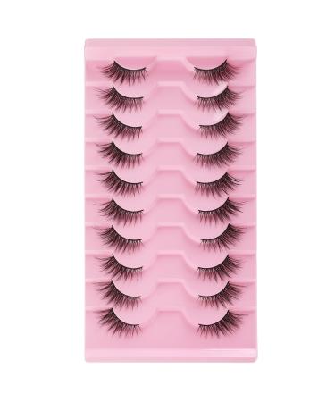 Gjinxi Half Lashes Natural Look Wispy False Eyelashes 15MM 3D Fluffy Faux Mink Lashes Wispy Cat Eye Lashes Look Like Extensions Curly Soft Fake Lashes 10 Pairs Style2