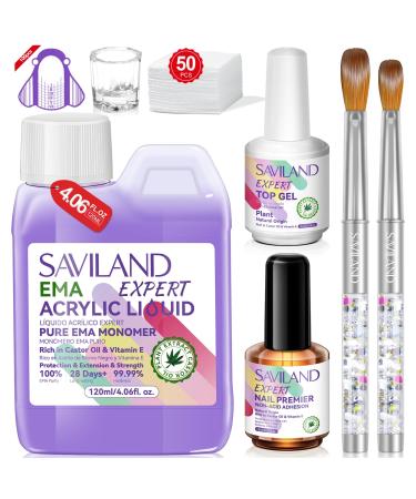SAVILAND EMA Odorless Monomer Acrylic Liquid: 4 oz Acrylic Nail Monomer for Acrylic Powder Premium Acrylic Nail Brush Nail Primer Top Gel Acrylic Nail Kit for Manicurist