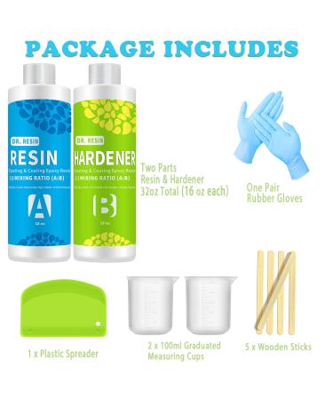32oz Dr. RESIN Clear Epoxy Resin Kit for Art & Countertops | 2 Part Crystal Casting Resin with Bonus Tools - Buy Online on SooperMarket.com