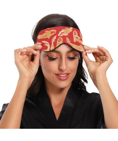 Haskirky Light Blocking Eye Mask for Deep Sleep | Adjustable for Men and Women | Ideal for Travel, Yoga, and Meditation | Red Ukiyoe Fish Design - Buy Online on SooperMarket.com