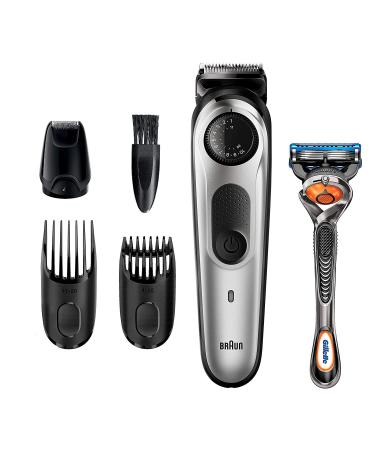 Braun Beard Trimmer Hair Clippers for Men Cordless & Rechargeable Mini Foil Shaver with Gillette ProGlide Razor Black/Silver 6 Piece Set Black/Silver 6 Piece Set