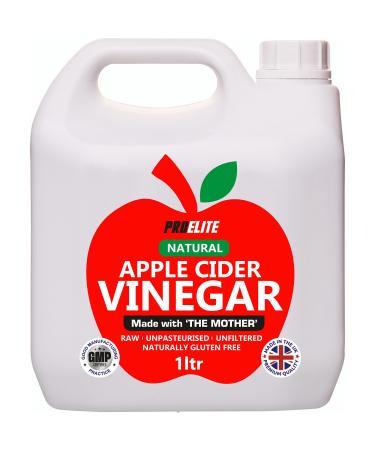 Apple Cider Vinegar with Mother 1L 5 Percent Acidity - Raw Unfiltered & Unpasteurised - Naturally Vegan GMO Free Gluten Free Alternative for Apple Cider Vinegar Capsules Tablets by PROELITE