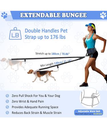 Vobuke Jogging Leash for Dogs - Shock Absorption Adjustable Reflective Belly Belt Car Safety Carabiner - Ideal for Small & Medium Dogs Up to 177lbs - Blue - Buy Online on SooperMarket.com