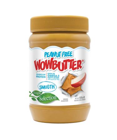 WOWBUTTER Smooth Toasted Soya Spread - Tastes Like Peanut Butter - Nut-Free Vegan Gluten Free Halal & Kosher Protein Spread - 7g Plant Protein 1000mg Omega-3 per Serving - All-Natural - 500g (1)