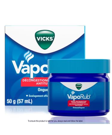 Vicks VapoRub Nasal Decongestant Cough Suppressant Relief from Cold Aches & Pains Chest Rub Ointment Original scent 50 g/57 mL 57 mL Original
