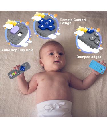 Silicone Remote Control Shape Baby Teething Toys 2 Pack | Chew Toys for Boys and Girls | Silicone Teether Toy for Babies 3-12 Months | Grey+Blue - Buy Online on SooperMarket.com