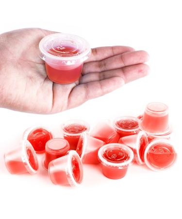 Mini Clear Plastic Jello Shot & Condiment Sauce Disposable Cups with Lids for Restaurants, Party Supplies, Dips, Souffle (1 Ounce, 125 Pack)