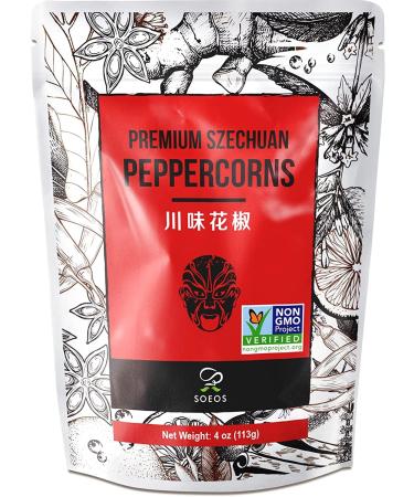 Soeos Sichuan Peppercorns, Authentic Szechuan Pepper corn, Tingle and Numbing Effect, Less Seeds, Strong Flavor, Essential for Kung Pao Chicken, Mapo Tofu, 4 oz (113g), Grade A Red Peppercorn Sichuan Peppercorns (Grad A) 4