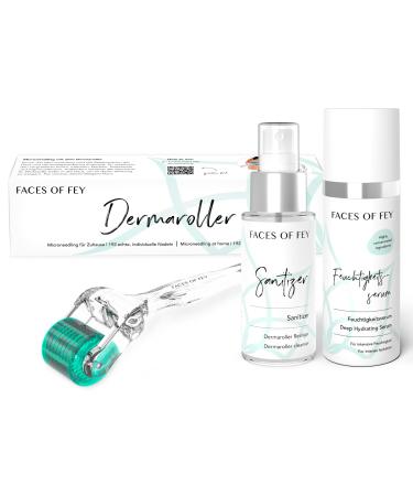 Microneedling Set Faces of Fey - 192 Real needle with Dermar roller Hyaluron Serum and Sanitizer - Nadel roller 0.25 mm for face - tightening & modeling set 0.25 mm