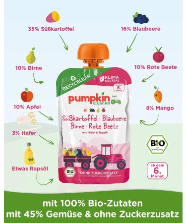 Organic Baby Puree Sweet Potato Blueberry Pear & Beetroot 8 Pack (100g Each) | 6+ Months Recyclable Squeezy Pouches - Buy Online on SooperMarket.com