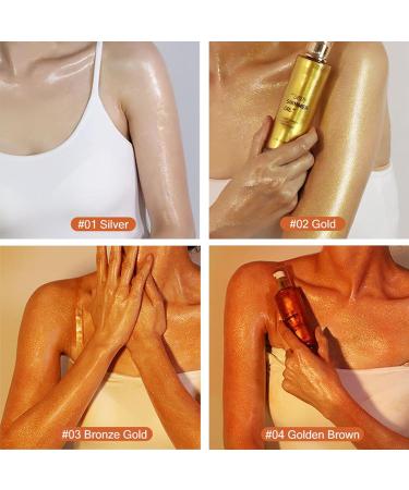 Shimmer Body Oil - Pearl White Highlighter & Illuminator | Glow & Brighten | 4 Color Makeup Glitter Oil with Brush - Buy Online on SooperMarket.com