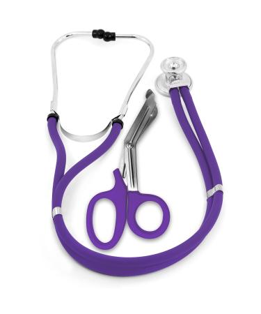 ASA TECHMED Sprague Double Tube Adult and Pediatric Stethoscope + Matching EMT Shears Ideal for EMT Nurse Doctor Medical Student Paramedic and First Responders (Purpe) Purple