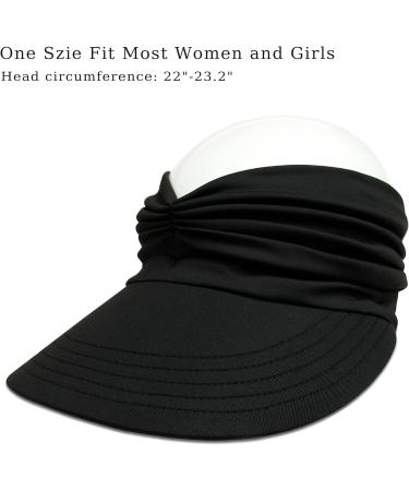 Mukeyo Women's Wide Brim Sun Visor Hat for UV Protection - Packable Ponytail Beach Cap in Black - Buy Online on SooperMarket.com