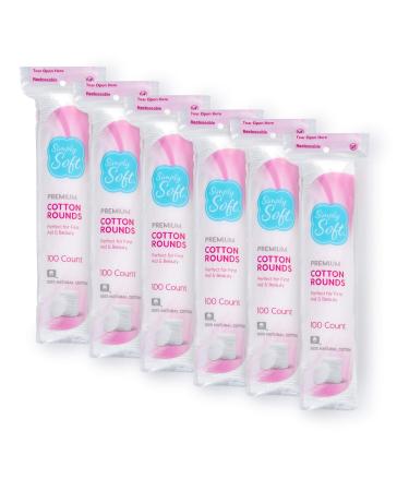 Simply Soft Premium Cotton Rounds, 100% Pure Cotton, Absorbent Cotton Pads, 100 Count (Pack of 6)