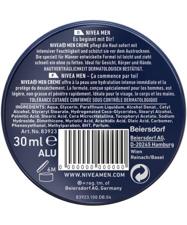 Nivea Men Nourishing Skin Cream - Intensive Moisture for Face Body & Hands - Light Formula with Vitamin E - 30ml (1 Pack) - Buy Online on SooperMarket.com