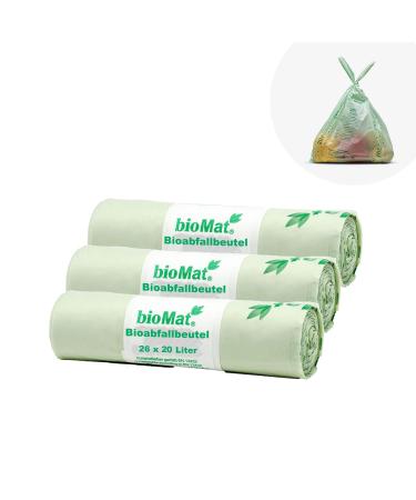 Biomat compostable 20l organic waste bag with a handle 78 bags premium quality Dinplus certified climate-neutral made in germany 26 pieces (3 Pack) 20l with handle (78 pieces))