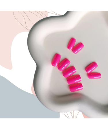 Hot Pink Medium Length Press On Nails Kit - 24PCS Square Fake Nails Set for Women - Summer Acrylic Glue On Nail Extensions - Buy Online on SooperMarket.com