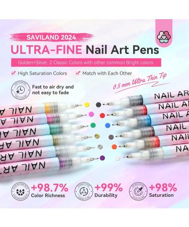 SAVILAND Nail Art Pens Set - 12 Colors 0.5MM Quick Drying Acrylic Nail Polish Markers for DIY Nail Art Design & Graffiti - Buy Online on SooperMarket.com