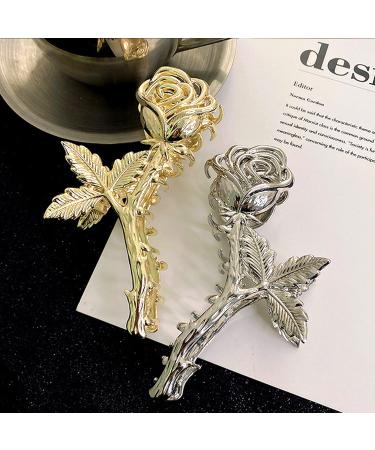 2Pcs Metallic Rose Hair Claw Clips - Medium Size Elegant Floral Barrettes for Women with Thick or Thin Hair - Strong Hold and Stylish Hair Accessory - Buy Online on SooperMarket.com