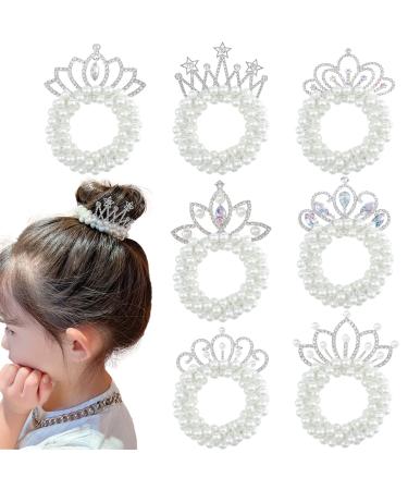 7 Pcs Pearl Crown Hair Ties White Pearl Beads Hair Scrunchies Elastic Hair Bands Beaded Ponytail Holder Crystal Princess Hair Rope Ties Accessories for Women Girls