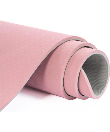 Non Slip Yoga Mat for Women - Eco Friendly Anti-Tear 1/4 Thick Pilates Fitness Mat - Home Workout Exercise Mat with Carrying Sling - Parfait Pink & Gray - Buy Online on SooperMarket.com