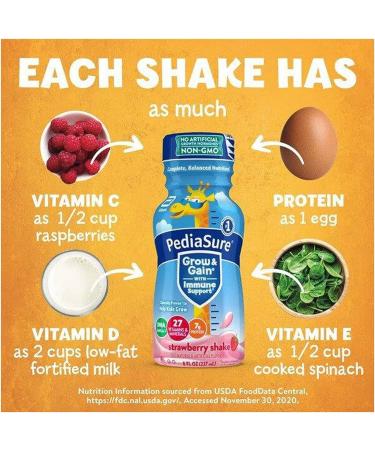 PediaSure Grow & Gain with Immune Support Kids Protein Shake 27 Vitamins and Minerals 7g Protein Helps Kids Catch Up On Growth Non-GMO Gluten-Free Strawberry 8-fl-oz Bottle 24 Count - Buy Online on SooperMarket.com