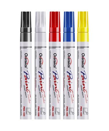 Paint Marker Pens - 5 Colors Permanent Oil Based Paint Markers  Medium Tip  Quick Dry and Waterproof Assorted Color Marker for Metal  Wood  Fabric  Plastic  Rock Painting  Stone  Mugs  Canvas  Glass