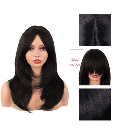 MapofBeauty 20 Inch Long Layered Straight Synthetic Shoulder Length Wig with Bangs - Black - Buy Online on SooperMarket.com