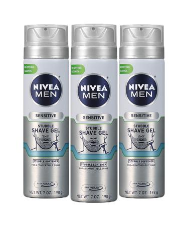 Nivea Men Sensitive Skin & Stubble Shave Gel - Pack Of 3 With Beard Softener for Men - 7 Oz. Can, 21 Ounce 3 Pack