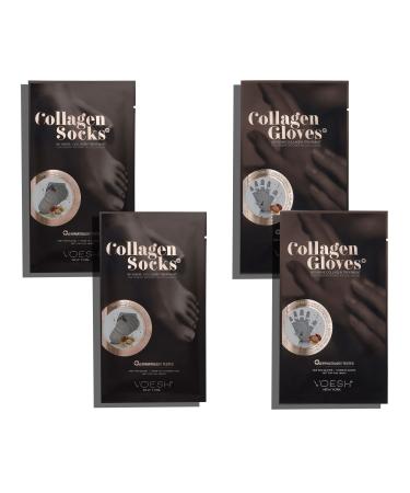 Voesh Collagen Gloves and Socks- Collagen Infused 4 Pack 2 Pack of Gloves 2 Pack of Socks At Home Spa Body Care Nourishing Hydrating Gloves and Socks Argan