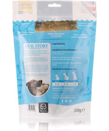 SKIPPER'S Fish Skin Flatties Sticks - Handmade and Air-Dried - 100% Dog Chews Long Lasting Natural Dog Treats - Skin Care - High Protein Low Fat Dog treats -250g Regular 250 g (Pack of 1) - Buy Online on SooperMarket.com