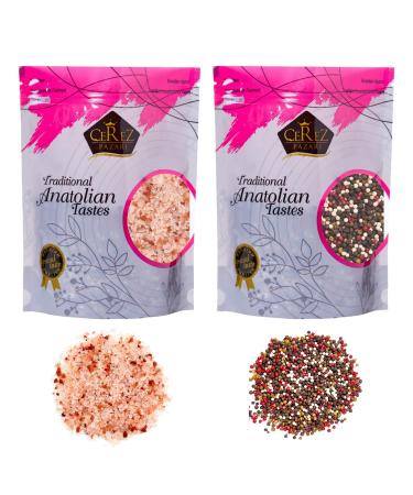 Cerez Pazari Rainbow Peppercorn Blend 200g and Himalayan Pink Salt (Coarse Grain) 650g Whole Black Pink Green White Color Pepper For Grinders Refills