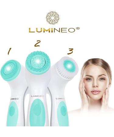 Lumineo Electric Facial Cleansing Brush with 3 Silicone Heads & Cleansing Gel - Turquoise | Removes Blackheads, Peels & Cleans Pores | USB Rechargeable | For All Skin Types - Buy Online on SooperMarket.com