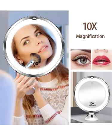 10X Magnifying Makeup Mirror with 3 Color Lighting | Suction Cup | 360 Rotation - White Medium - Buy Online on SooperMarket.com