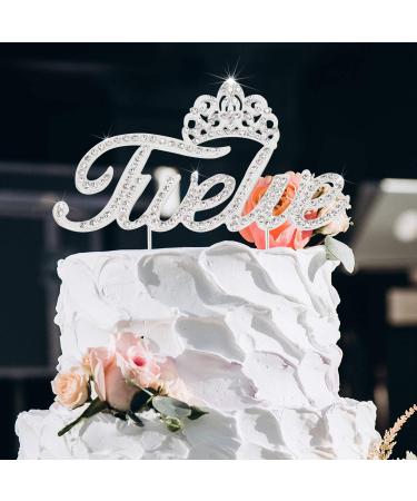 LINGTEER Twelve Birthday Cake Topper with Crown Sign | Silver Bling Crystal Rhinestone Birthday Keepsake | Happy 12th Birthday Party Decorations Gift Supplies - Buy Online on SooperMarket.com