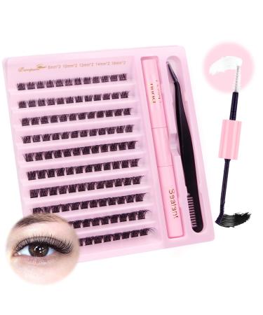 Parriparri DIY Lash Extension Kit 120Pcs Individual Lashes with Bond and Seal and Cluster Lashes Applicator Volume Eyelash Extensions Kit False Eyelashes DIY at Home (8-16MM MIX) Kit-W51