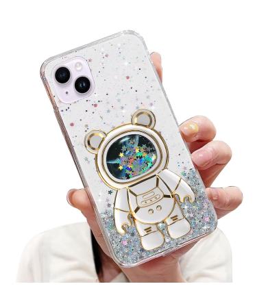 Tivenfezk nadoli for iPhone 13 mini driveand bear astronaut hidden stand shell caricature glitter astronaut stand soft silicone bling mobile phone case transparent protective cover iphone 13 mini clear