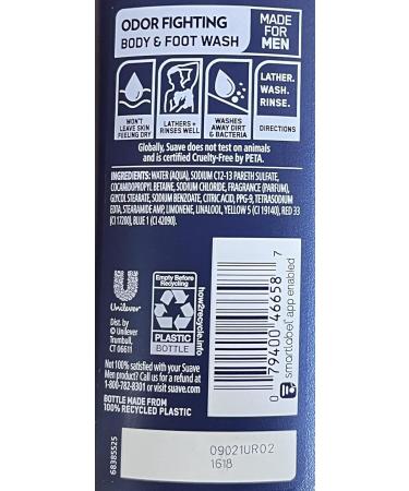 Suave Men's Odor Fighting Body and Foot Wash 15oz | Fresh Clean Scent Anti-Odor Formula Shop Now - Buy Online on SooperMarket.com