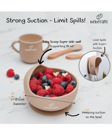 Bebefant Baby Weaning Set | Suction Bowl, Plate, Cup, Bib, Fork & Spoon | Baby Led Weaning Feeding Set - Neutral (Light Brown) - Buy Online on SooperMarket.com
