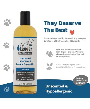 4Legger USDA Organic Hypoallergenic Coconut Dog Shampoo 16 oz - Fragrance-Free with Aloe for Dry, Itchy, Sensitive Skin - Buy Online on SooperMarket.com