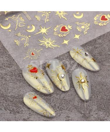 Diduikalor Sun Star Nail Stickers - 3D Self-Adhesive Heart Decals for Manicure Decor - Rose Gold Silver Design - Pack of 3 Sheets - Buy Online on SooperMarket.com