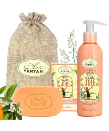 Un Air d'Antan Orange Blossom & Lily of the Valley Scented Bar Soap Gift Set - 2-Piece French Bath and Body Set: 1 Body Lotion (6.8oz) + 1 Organic Soap Bar with Argan Oil - Vintage Soap Collection
