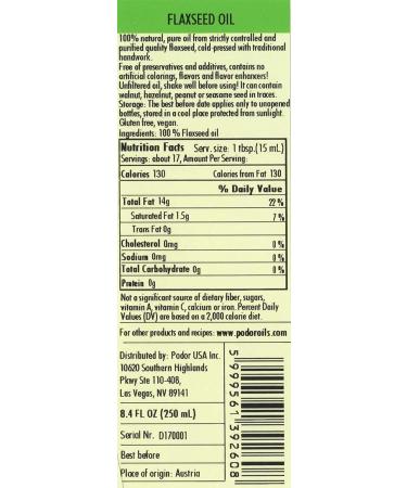 PDR Premium Flaxseed Oil - 8.4 fl. Oz. | Cold-Pressed, 100% Natural, Unrefined, Vegan | Glass Bottle, Gluten-Free, Non-GMO - Buy Online on SooperMarket.com