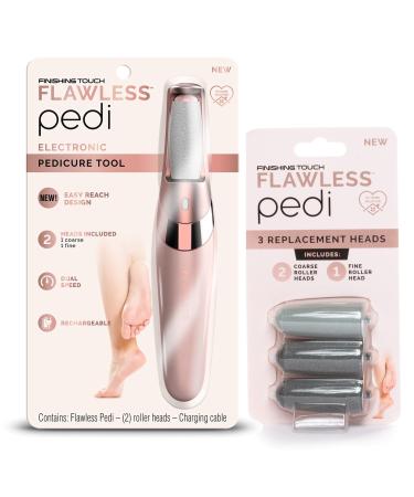 Finishing Touch Flawless Pedi Electronic Tool File and Callus Remover, Pedicure with Finishing Touch Flawless Pedi Replacement Heads for Pedicures, 3 Piece Attachment Set