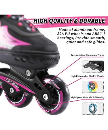Rollingsurfer Adjustable Inline Skates - Full Light Up Wheels - Beginner Roller Blades for Kids & Adults - Pink - Large Size (5-9) - Buy Online on SooperMarket.com
