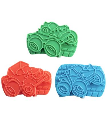 Reusable Hard Ice Pack for Lunch Box, Bento or Bag (3 Pack Monster Truck) - Keep Cool Freezer Cold Packs, Lasts For Hours - Great for Kids or Adults, Long-Lasting, Slim & Lightweight Design Multicolor