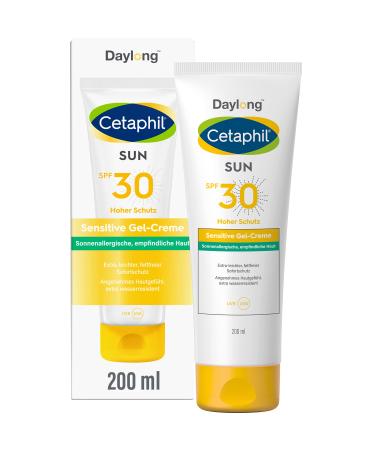 Cetaphil Sun sensitive gel cream SPF 30 200ml sunscreen for sensitive sun allergy and mallorca-aca-acne skin extra light fat-free sun protection free of perfume & emulgators 200 ml (1 Pack) Cetaphil Sun Daylong SPF30 sensitive gel