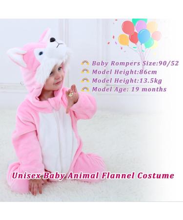 Doladola Unisex Baby Hooded Pink Husky Romper | Infant/Toddler's Cartoon Animal Jumpsuit & Pajama Set (6-12 Months) - Buy Online on SooperMarket.com